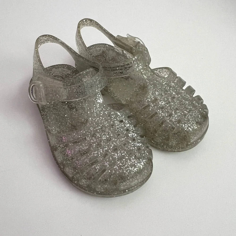 Cat & Jack Toddler Girls Silver Glitter‎ Jelly Sandals Clear Cage Shoes Size 5